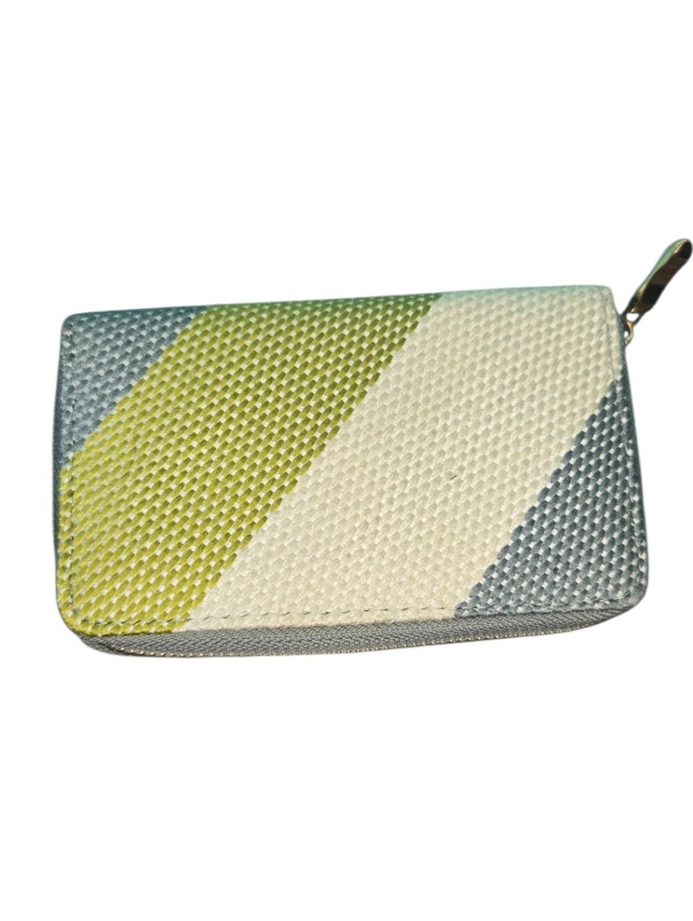 Striped Woven Zip Wallet - Yellow, White & Light Blue
